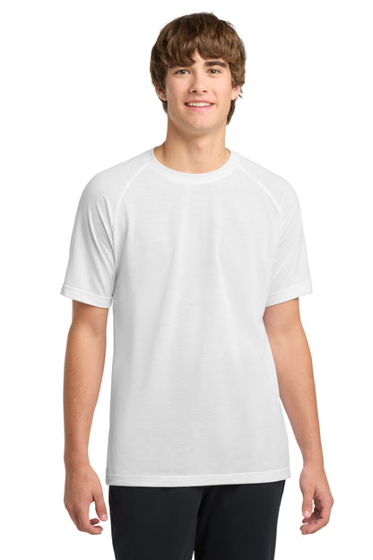 Front View of White Sport-Tek Ultimate Performance Crew. ST700 plain