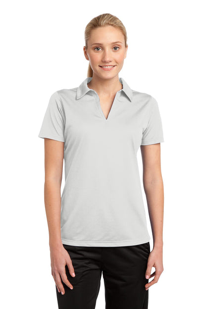 Front View of White Sport-Tek Women's PosiCharge Active Textured Polo. LST690 plain