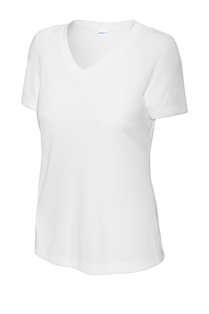 Front View of White Sport-Tek Women's PosiCharge Competitor V-Neck Tee. LST353 plain