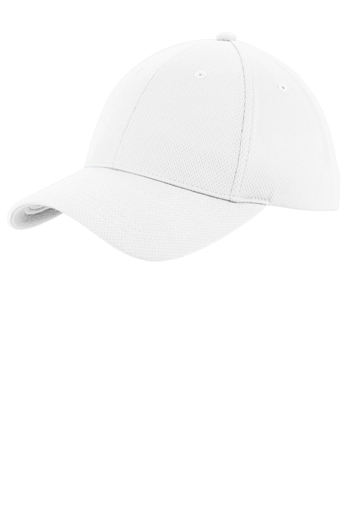 Front View of White Sport-Tek Youth PosiCharge RacerMesh Cap. YSTC26 plain