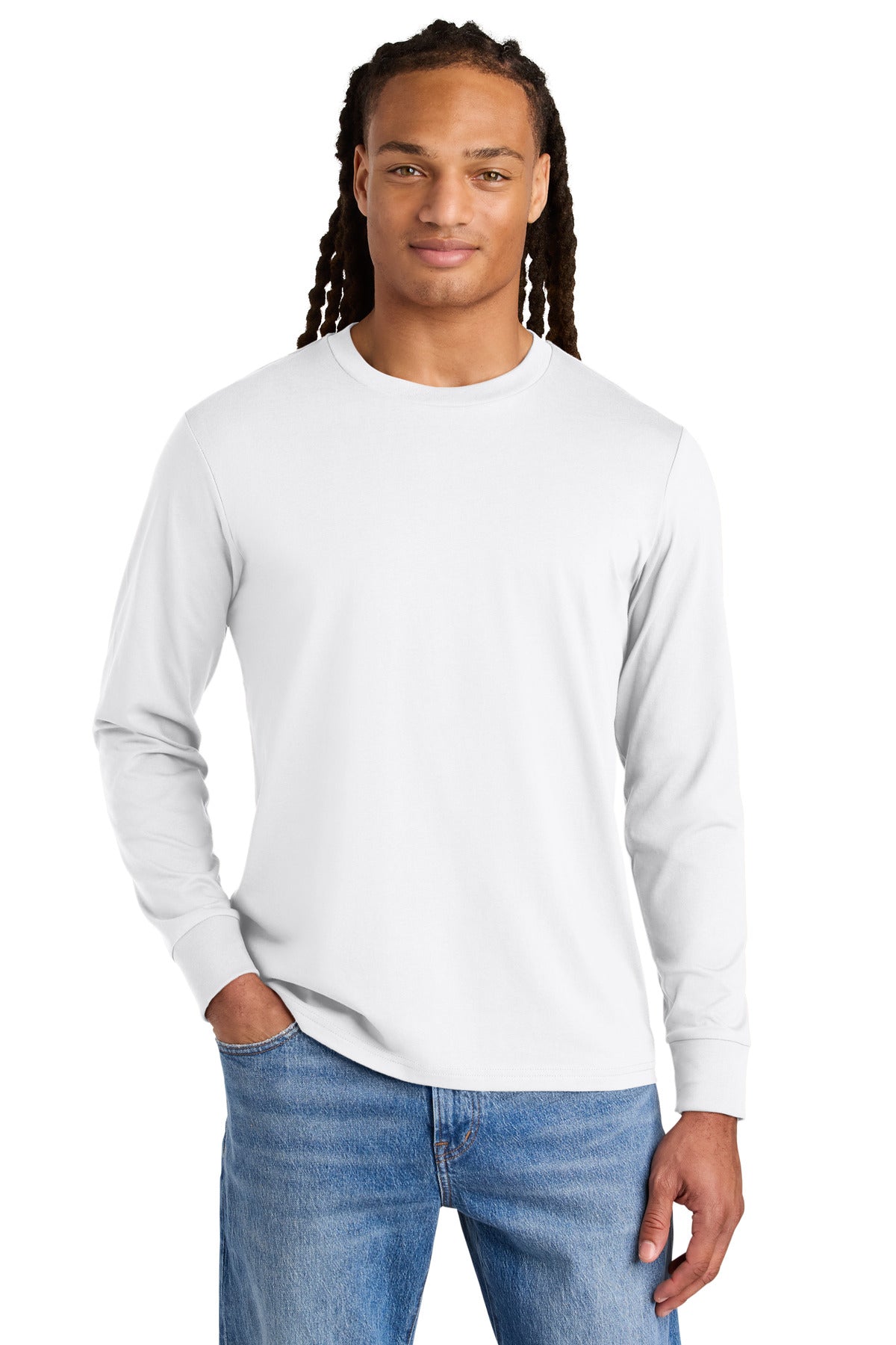 Front View of White Stanley/Stella Unisex Creator 2.0 Long Sleeve Tee SXU022 plain