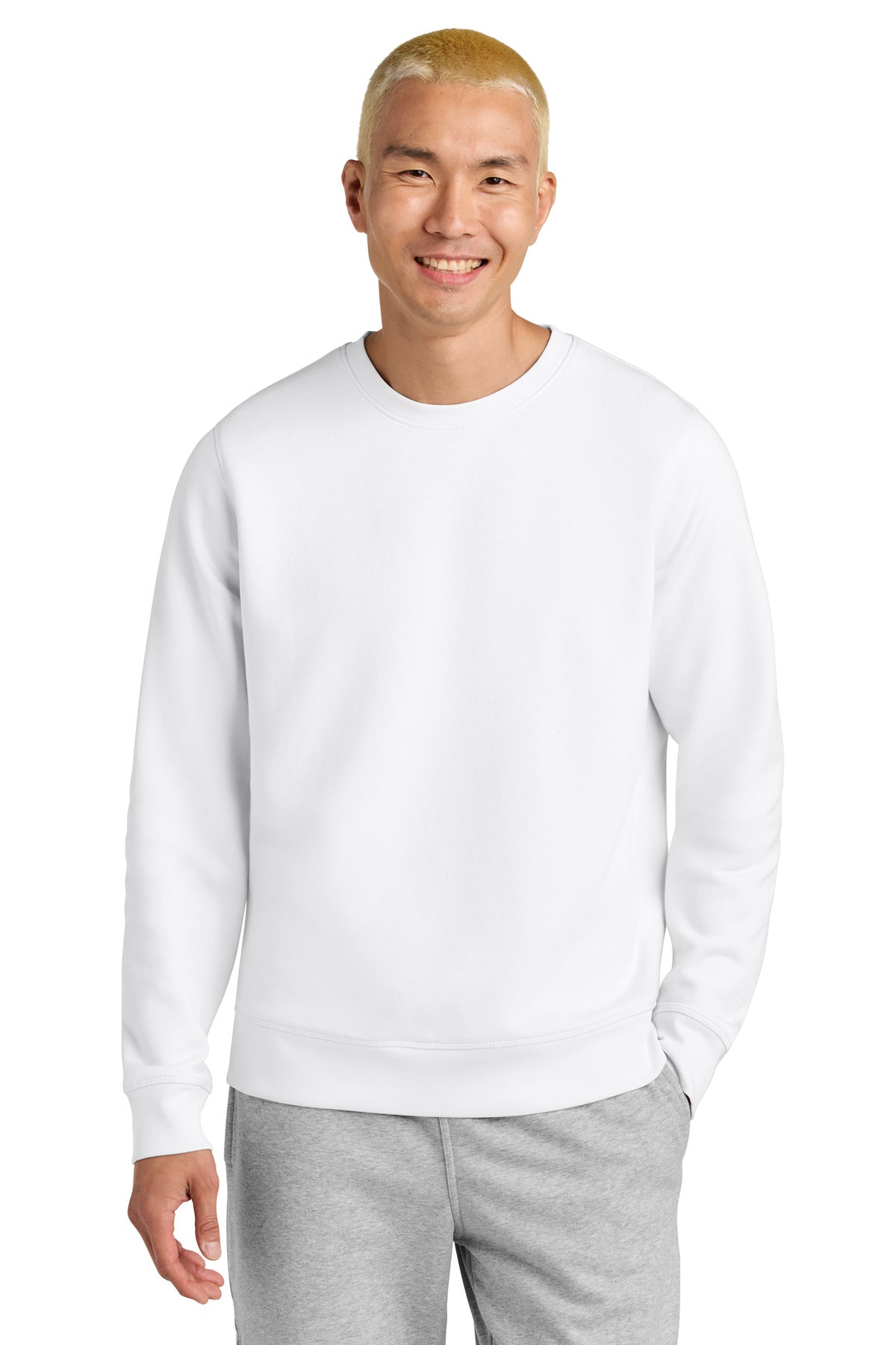 Front View of White Stanley/Stella Unisex Roller Crewneck Sweatshirt SXU010 plain