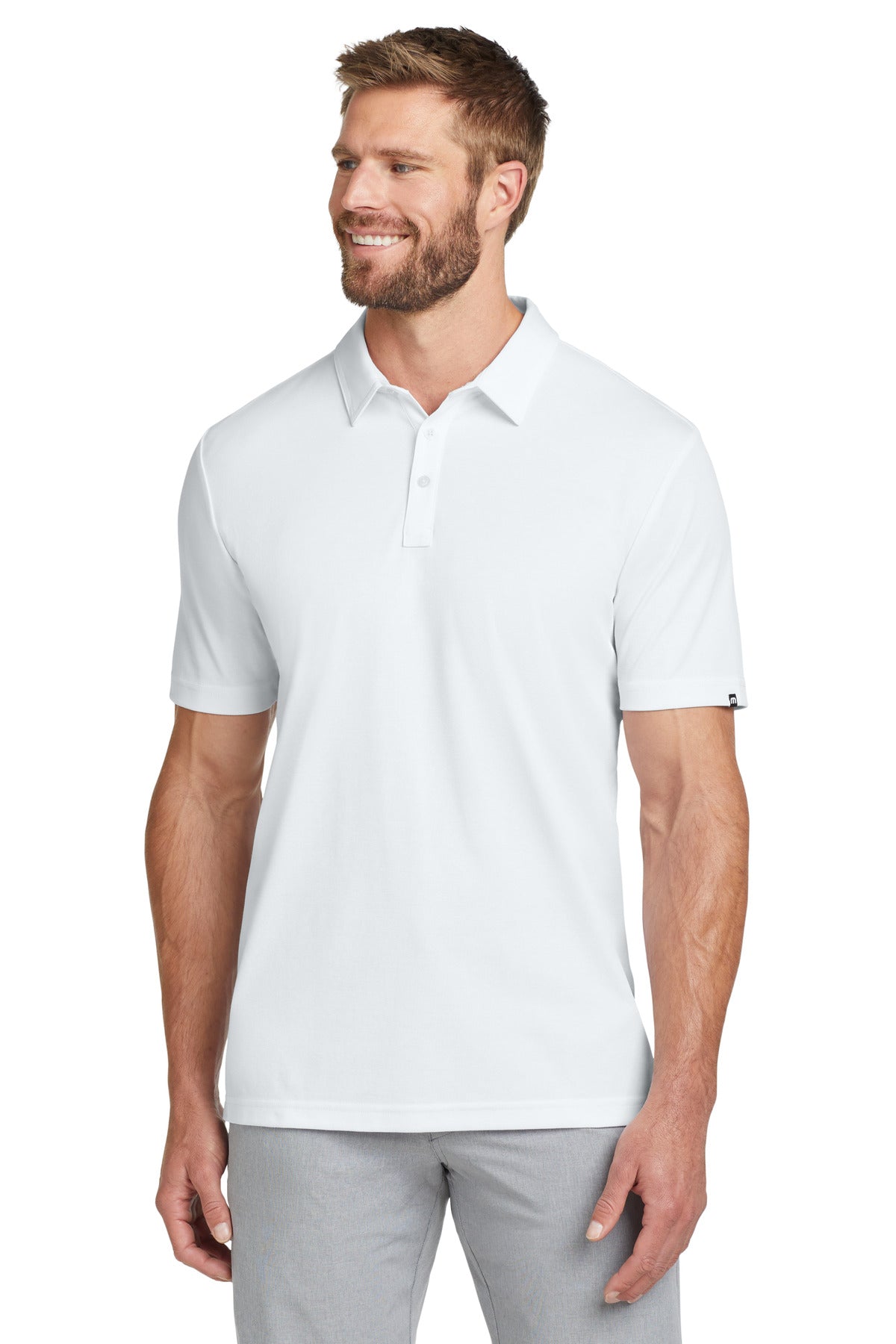 Front View of White TravisMathew Oceanside Solid Polo. TM1MU411 plain
