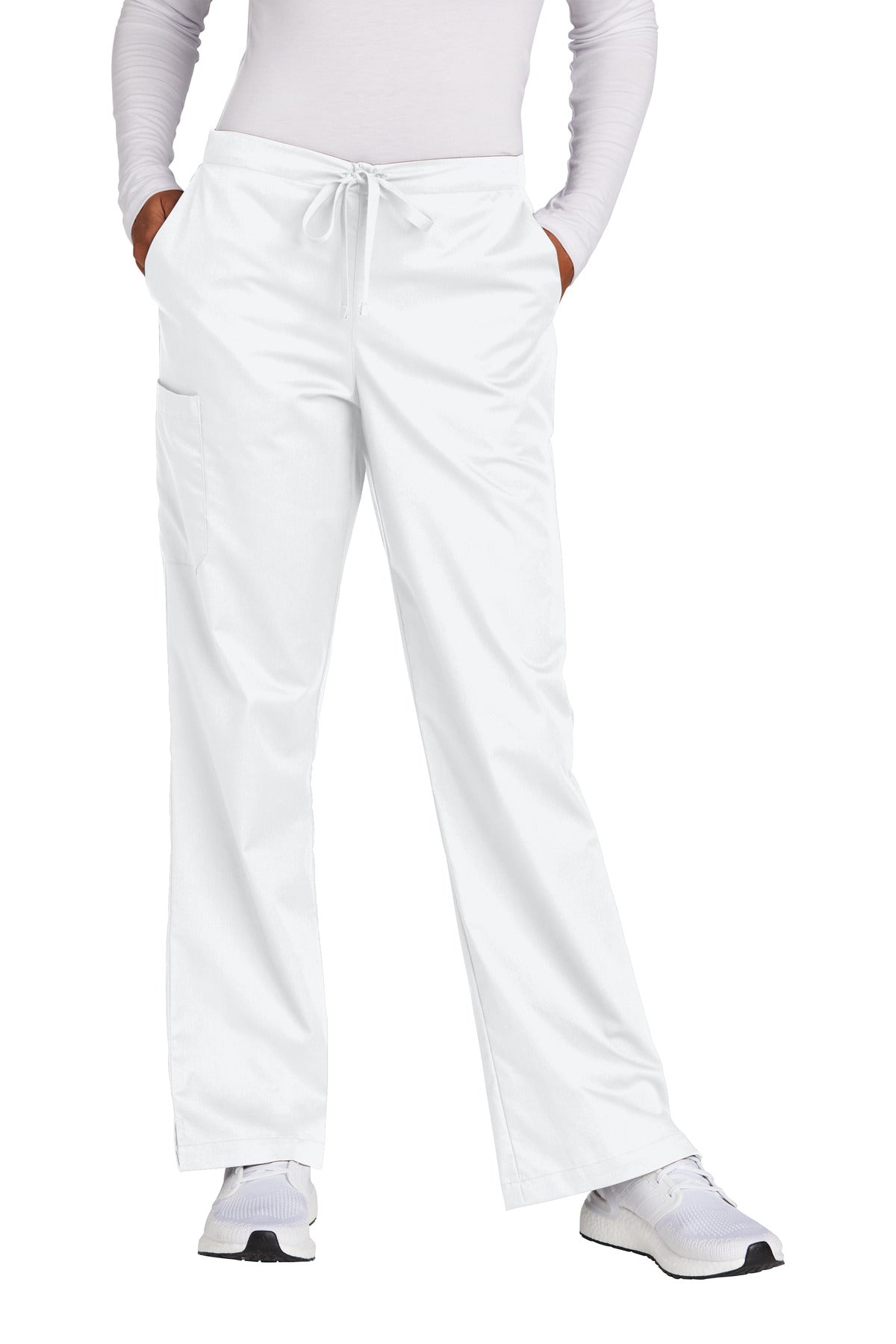 Front View of White Wink Women's WorkFlex Flare Leg Cargo Pant WW4750 plain