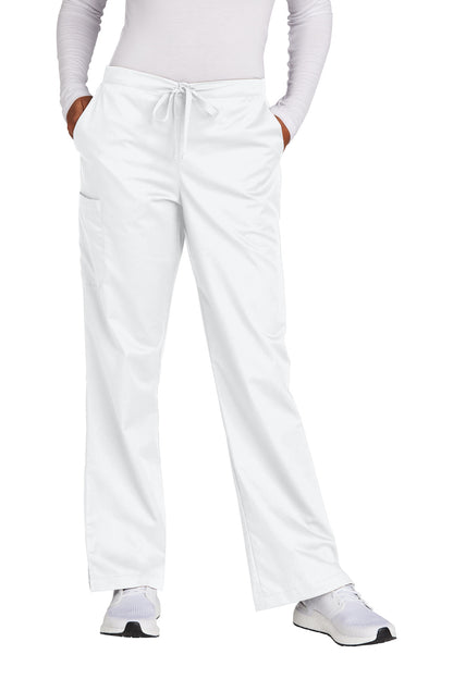 Front View of White Wink Women's WorkFlex Flare Leg Cargo Pant WW4750 plain