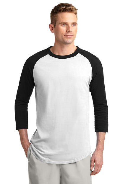 Front View of White/Black Sport-Tek Colorblock Raglan Jersey. T200 plain