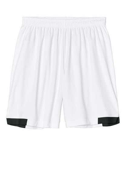 Front View of White/Blk Sport-Tek Club 7" Short ST442 plain