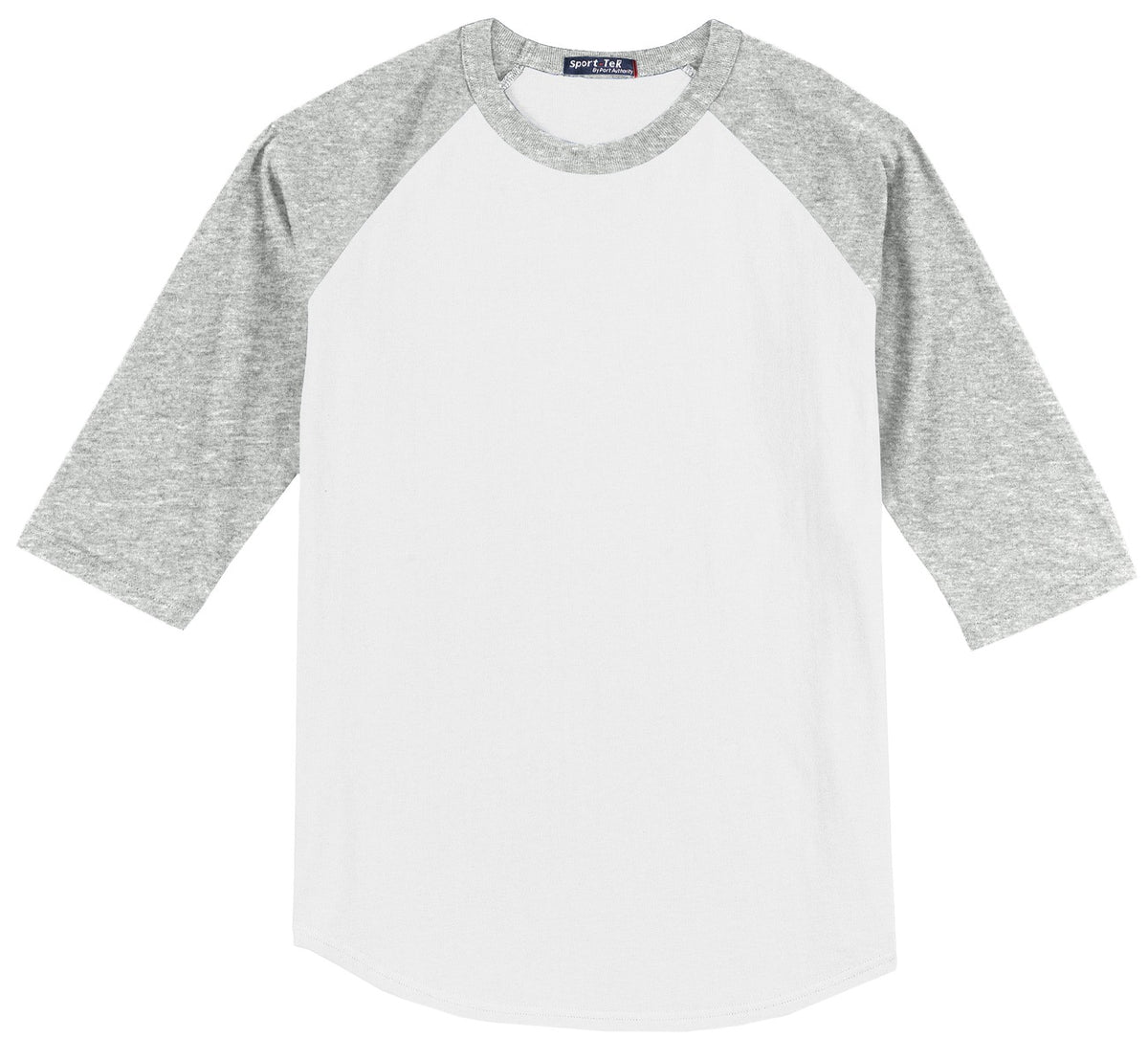 Front View of White/Grey Hth Sport-Tek Colorblock Raglan Jersey. T200 plain
