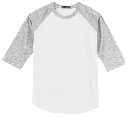 Front View of White/Grey Hth Sport-Tek Colorblock Raglan Jersey. T200 plain