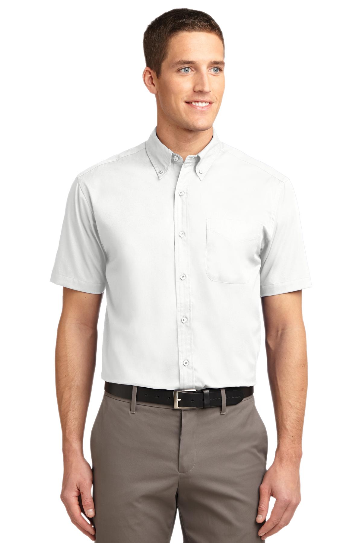Front View of White/Lt Stone Port Authority Short Sleeve Easy Care Shirt. S508 plain