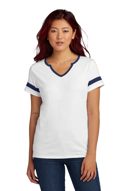 Front View of White/TrNv Sport-Tek Women's Halftime Notch Neck Tee LST6041 plain