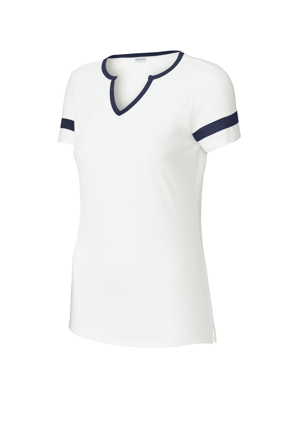 Front View of White/TrNv Sport-Tek Women's Halftime Notch Neck Tee LST6041 plain