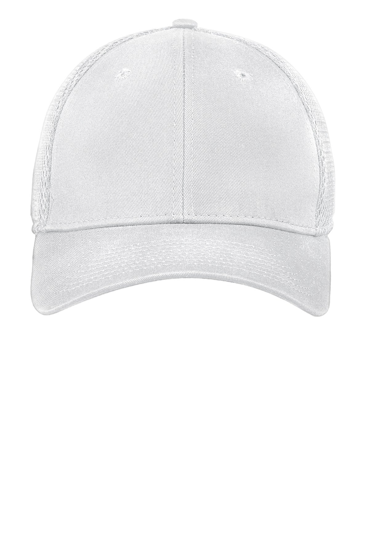 Front View of White/White New Era - Stretch Mesh Cap. NE1020 plain