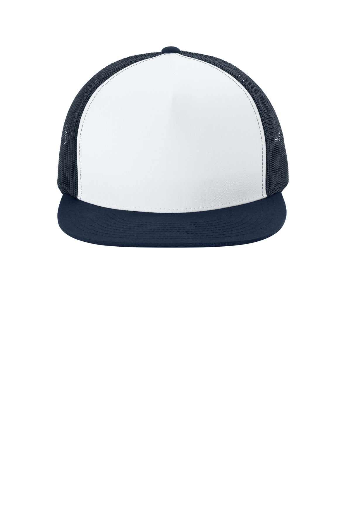 Front View of Wh/TNv/TNv Sport-Tek YP Classics 5-Panel Classic Trucker Mesh Back Cap. STC38 plain