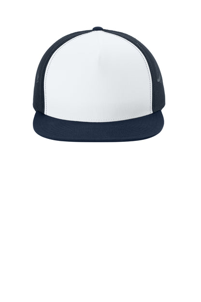 Front View of Wh/TNv/TNv Sport-Tek YP Classics 5-Panel Classic Trucker Mesh Back Cap. STC38 plain