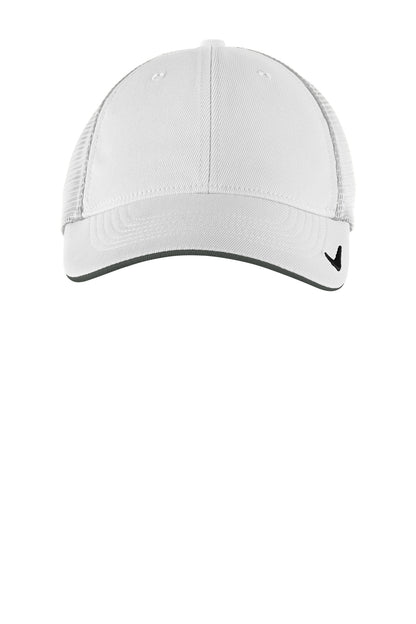 Front View of Wht/Wht Nike Stretch-to-Fit Mesh Back Cap NKFB6448 plain