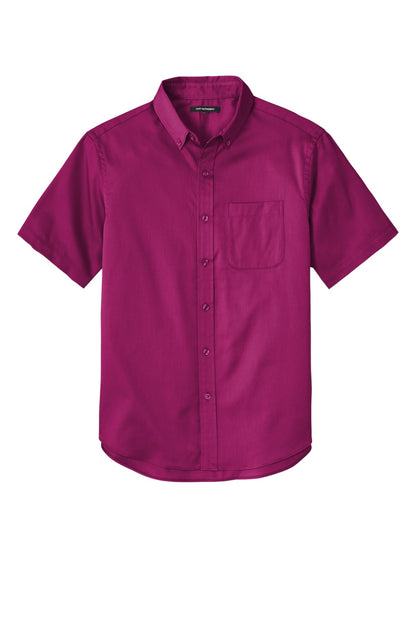 Front View of WildBerry Port Authority Short Sleeve SuperPro React Twill Shirt. W809 plain