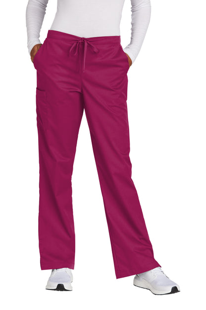 Front View of Wine Wink Women's WorkFlex Flare Leg Cargo Pant WW4750 plain
