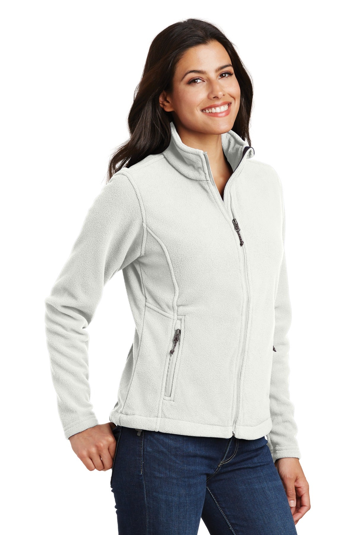 Front View of Winter White Port Authority Women's Value Fleece Jacket. L217 plain
