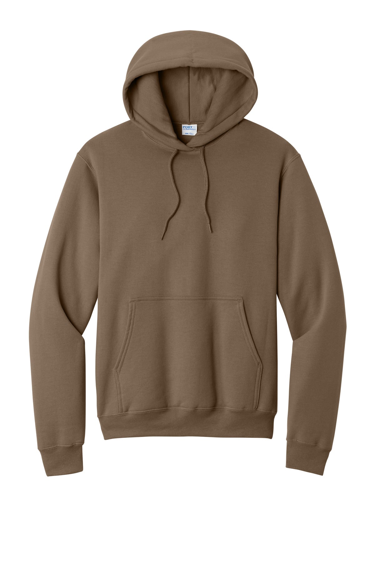 Front View of Woodland Brown Port & Co Core Fleece Pullover Hooded Sweatshirt. PC78H plain