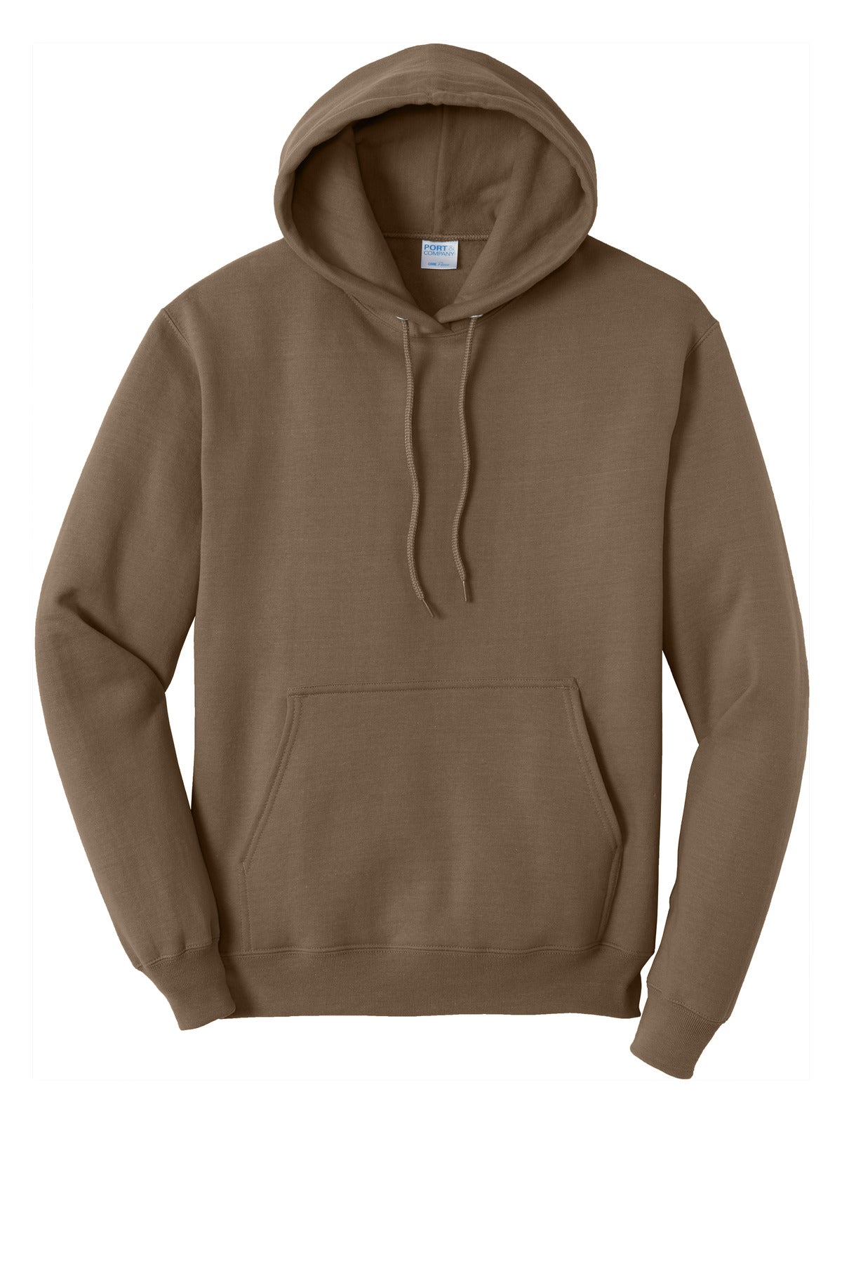 Front View of Woodland Brown Port & Co Core Fleece Pullover Hooded Sweatshirt. PC78H