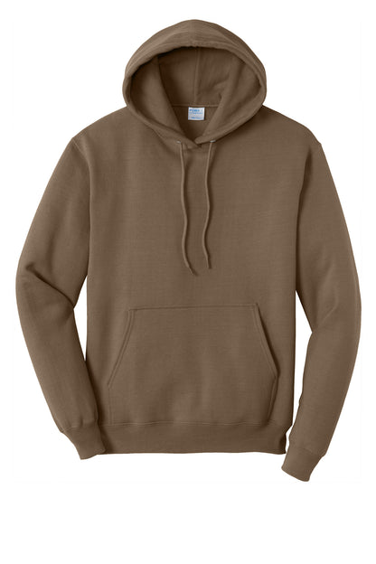 Front View of Woodland Brown Port & Co Core Fleece Pullover Hooded Sweatshirt. PC78H