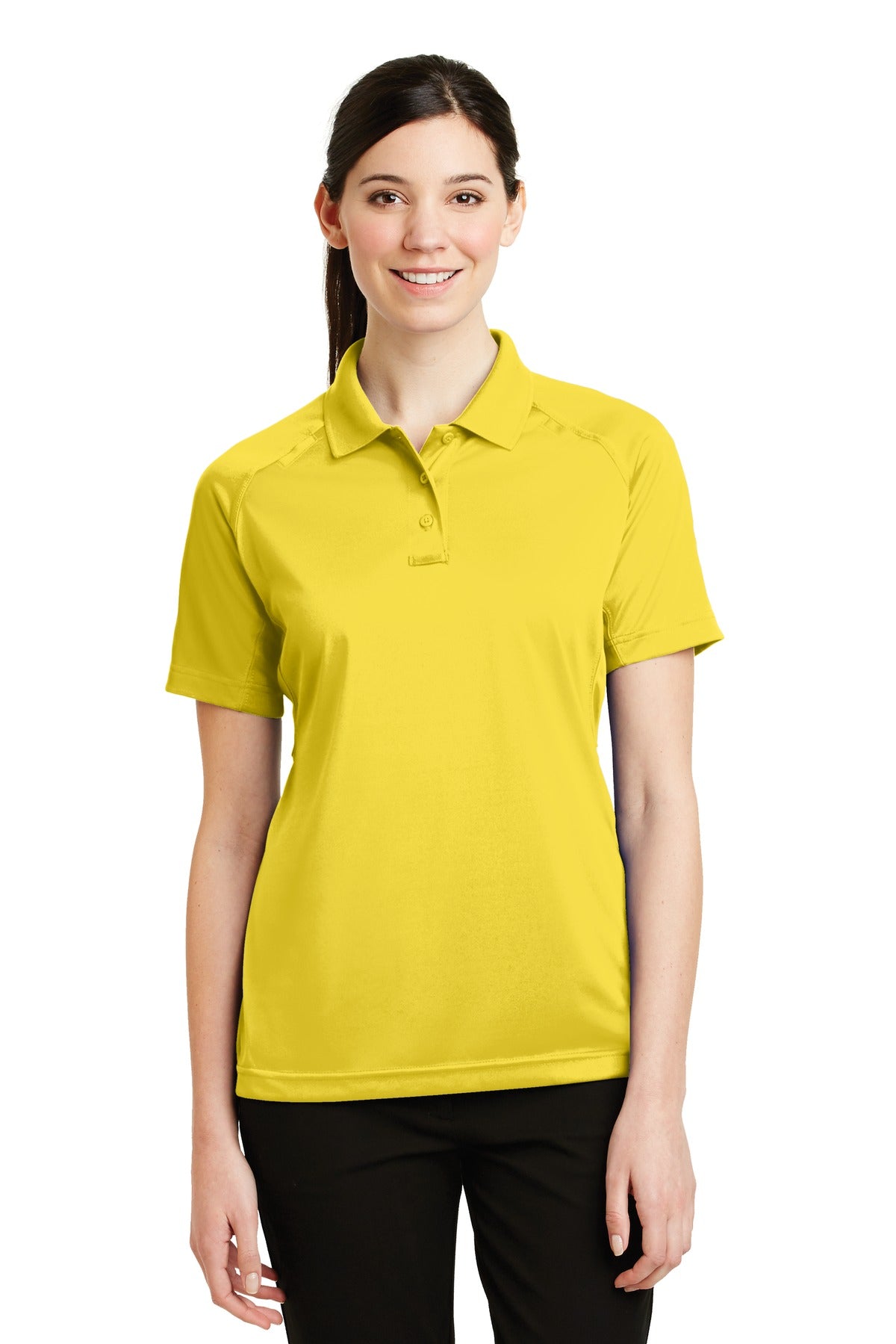 Front View of Yellow CornerStone Women's Select Snag-Proof Tactical Polo. CS411 plain