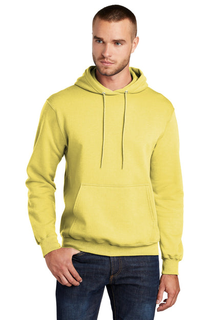 Front View of Yellow Port & Co Core Fleece Pullover Hooded Sweatshirt. PC78H plain