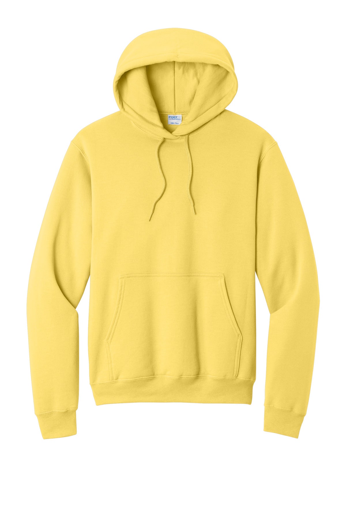 Front View of Yellow Port & Co Core Fleece Pullover Hooded Sweatshirt. PC78H plain