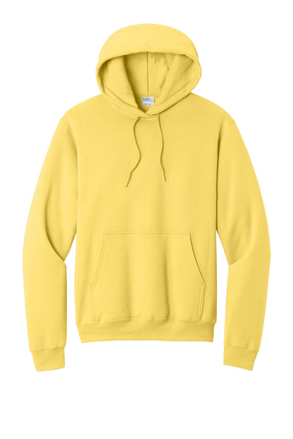 Front View of Yellow Port & Co Core Fleece Pullover Hooded Sweatshirt. PC78H plain