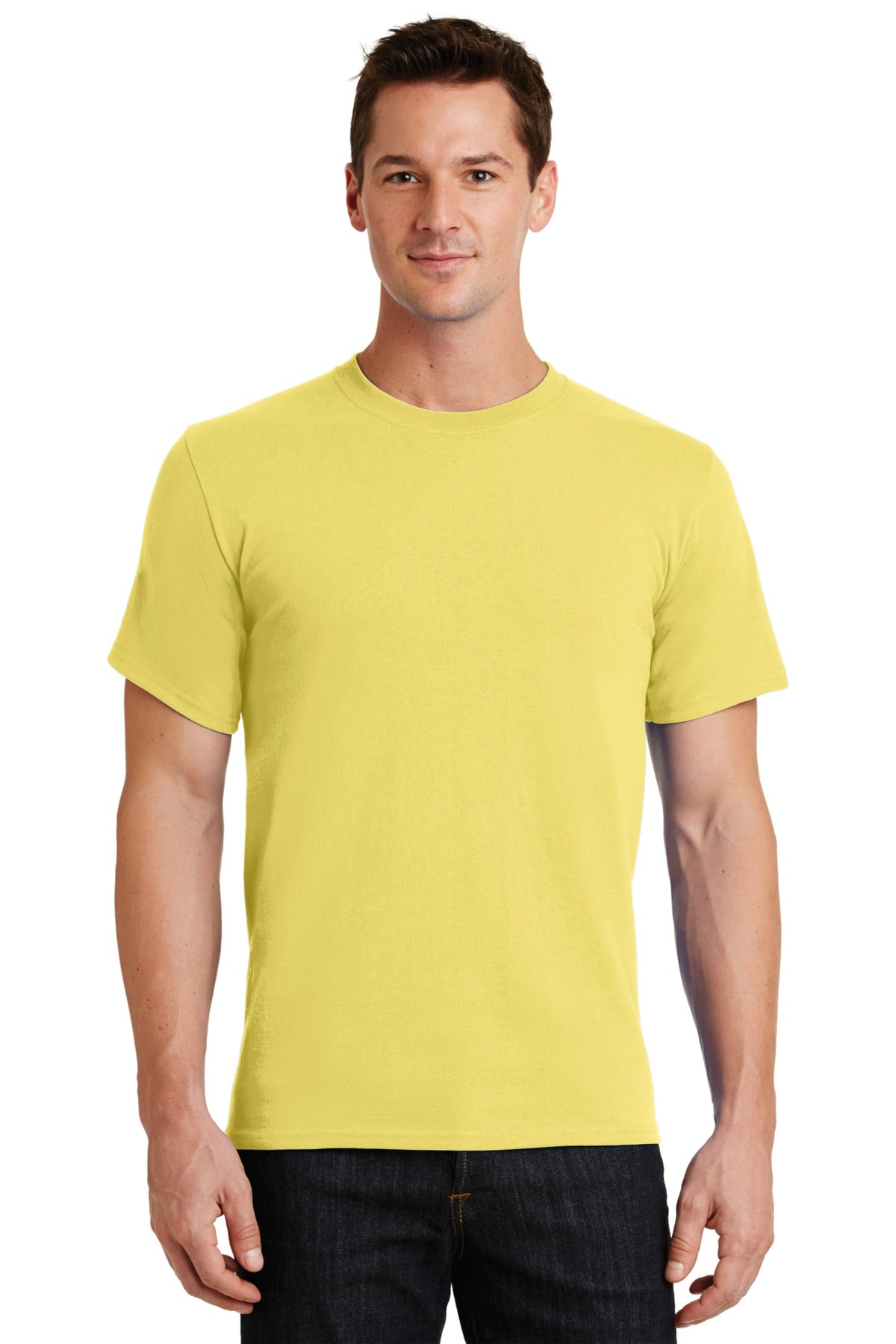 Front View of Yellow Port & Co Essential Tee. PC61 plain