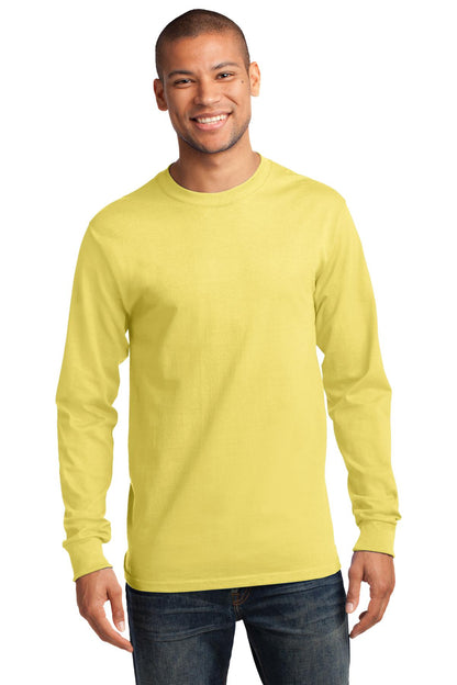 Front View of Yellow Port & Co Long Sleeve Essential Tee. PC61LS plain