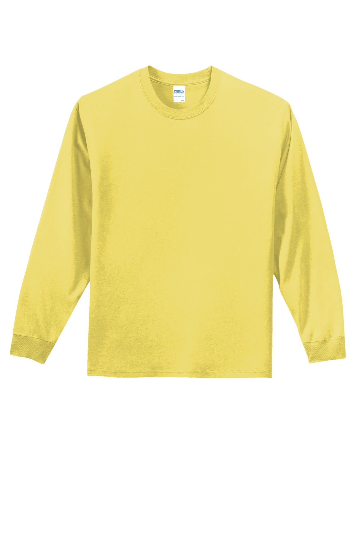 Front View of Yellow Port & Co Long Sleeve Essential Tee. PC61LS plain