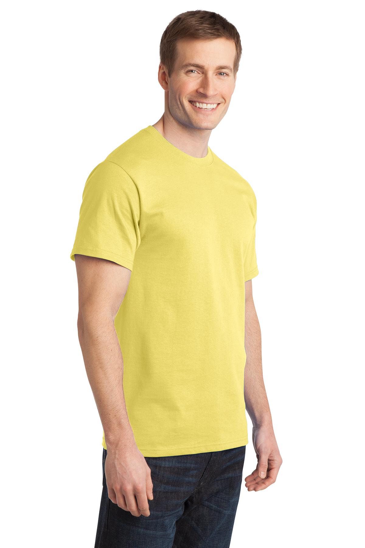 Front View of Yellow Port & Co Ring Spun Cotton Tee. PC150 plain