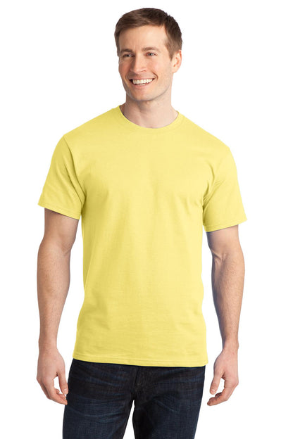 Front View of Yellow Port & Co Ring Spun Cotton Tee. PC150 plain