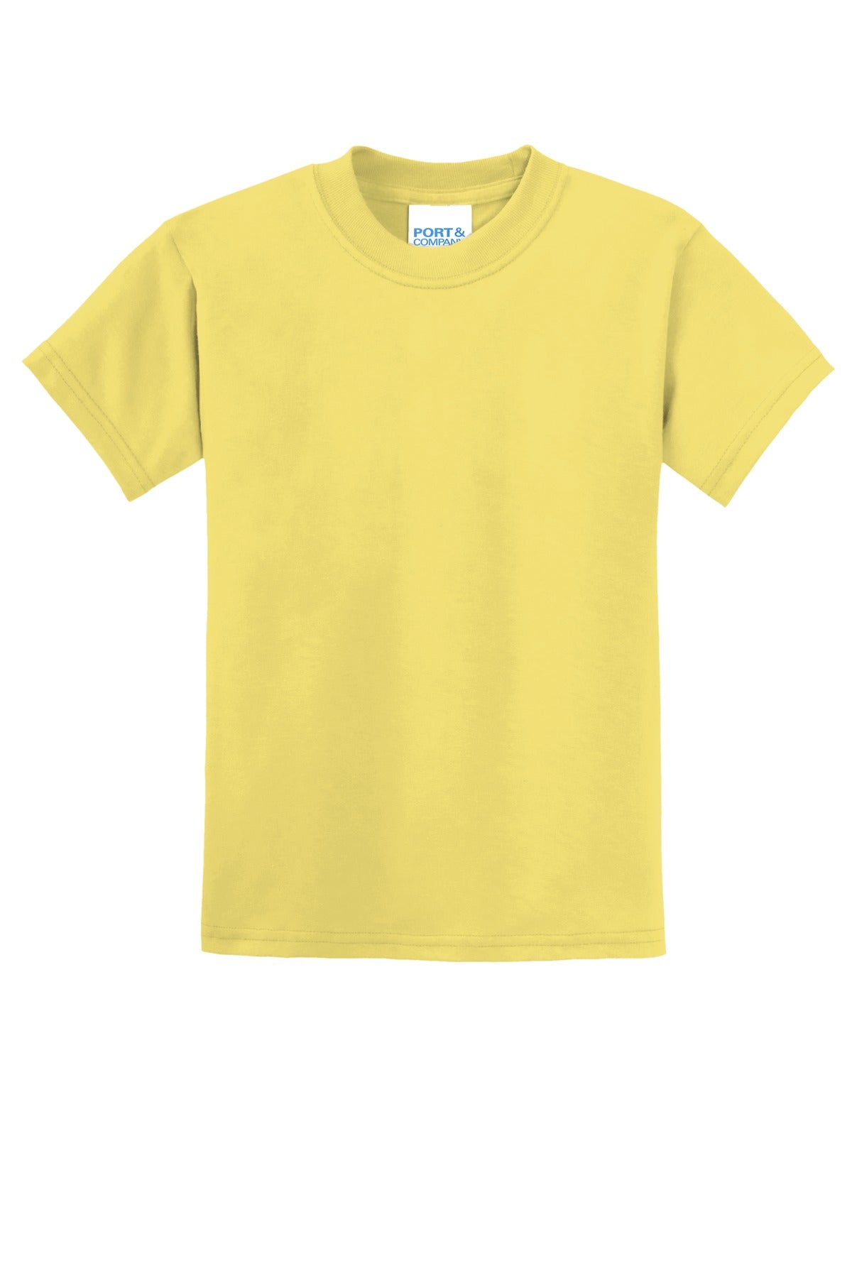 Front View of Yellow Port & Co Youth Core Blend Tee. PC55Y plain