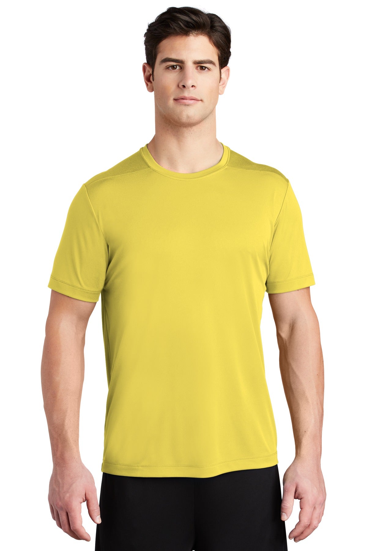 Front View of Yellow Sport-Tek Posi-UV Pro Tee. ST420 plain