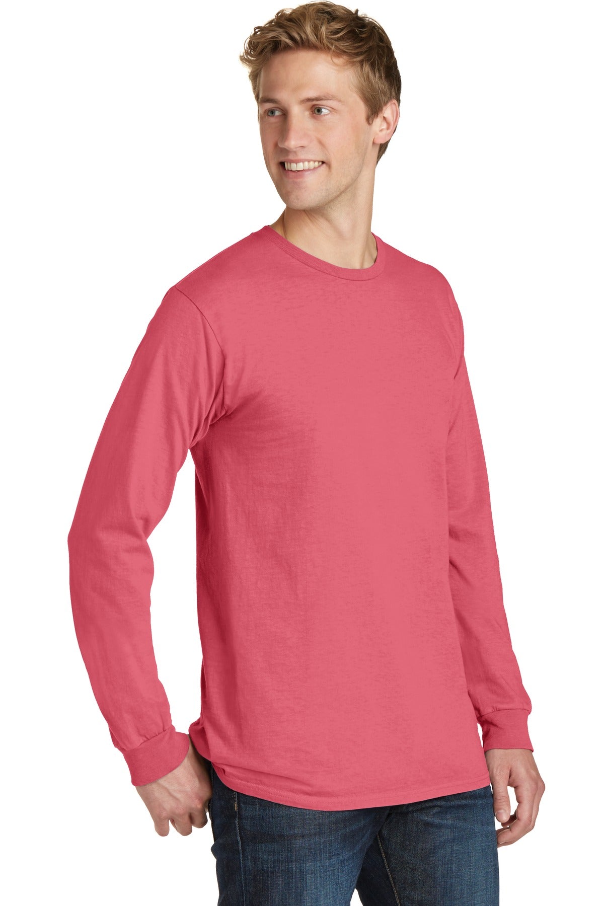Fruit Punch Port & Co Beach Wash Garment-Dyed Long Sleeve Tee PC099LS plain