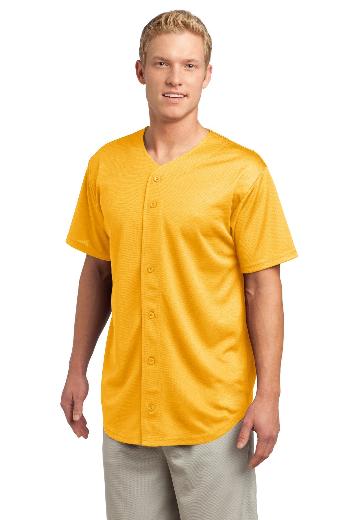 Gold Sport-Tek PosiCharge Tough Mesh Full-Button Jersey. ST220 plain