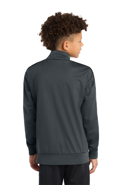 Graph Grey/Blk Sport-Tek Youth Tricot Sleeve Stripe Track Jacket. YST94 plain