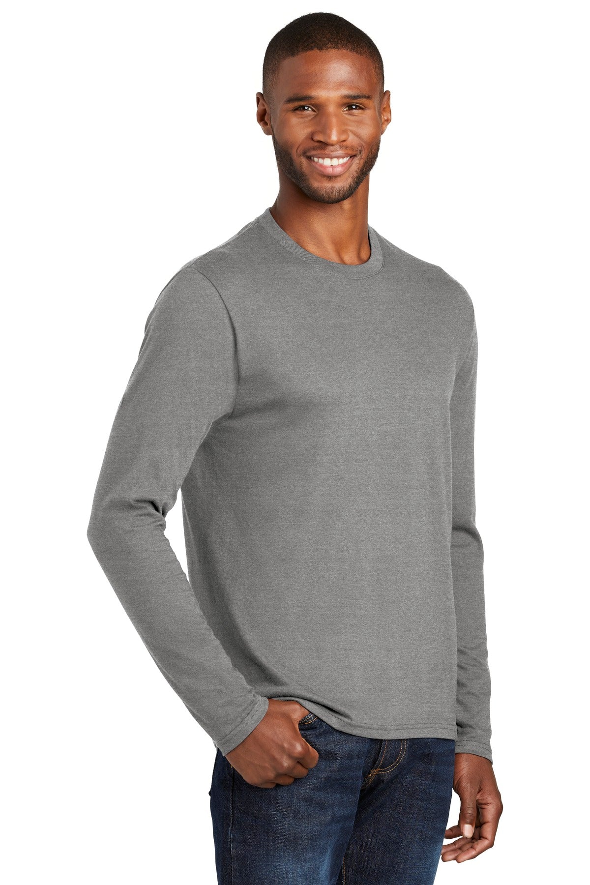 Graphite Hthr Port & Co Long Sleeve Fan Favorite Blend Tee. PC455LS plain