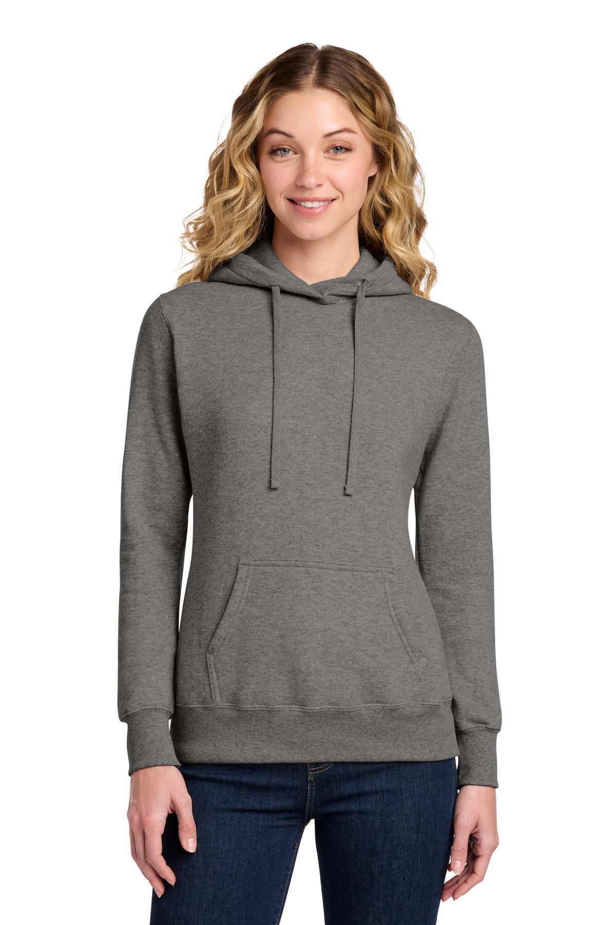 Graphite Hthr Port & Co Women's Core Fleece Pullover Hooded Sweatshirt LPC78H plain