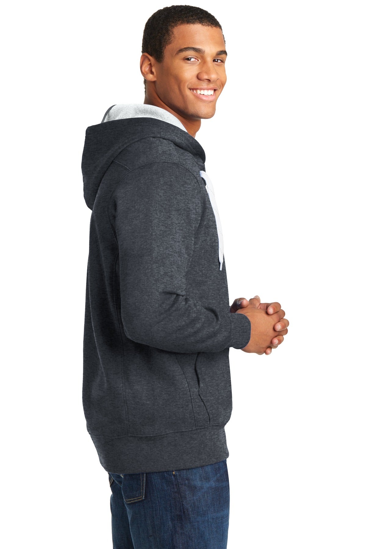 Graphite Hthr Sport-Tek Lace Up Pullover Hooded Sweatshirt. ST271 plain