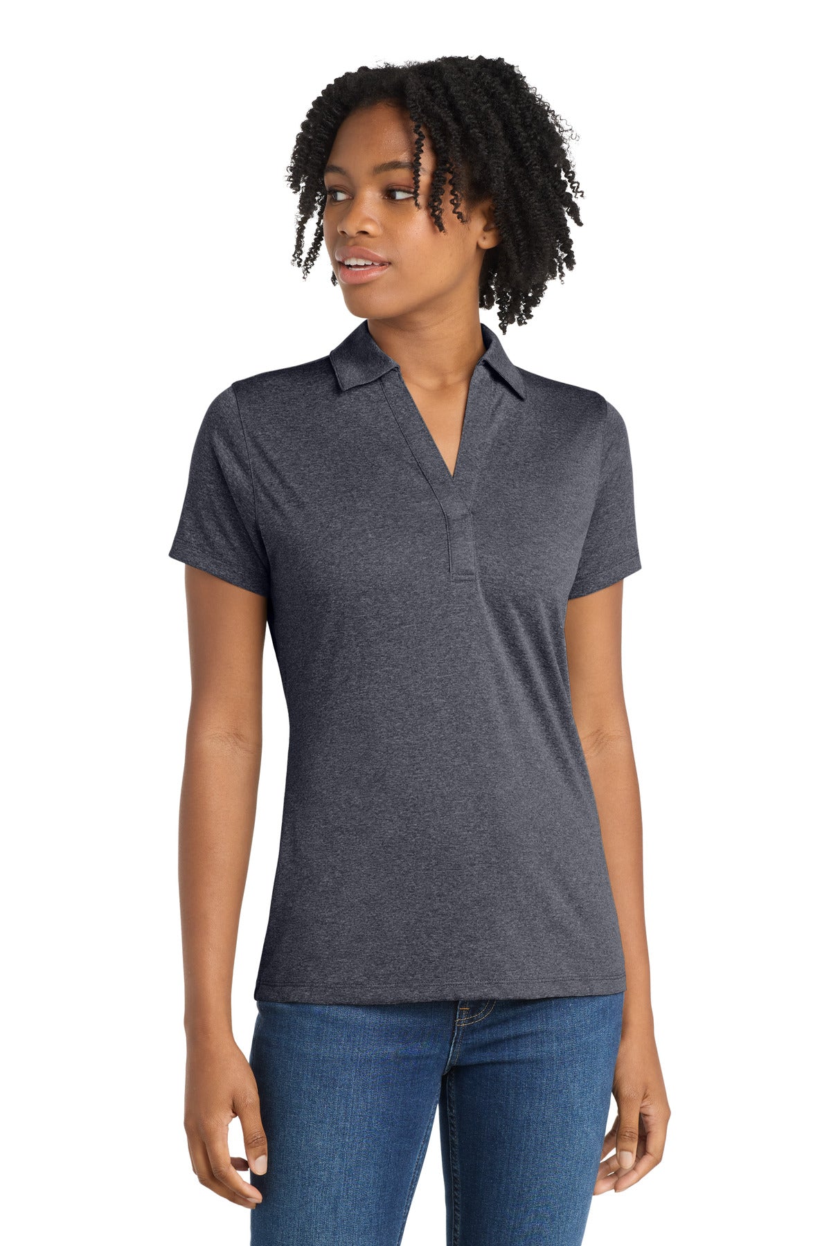Graphite Hthr Sport-Tek Women's Heather Contender Polo. LST660 plain