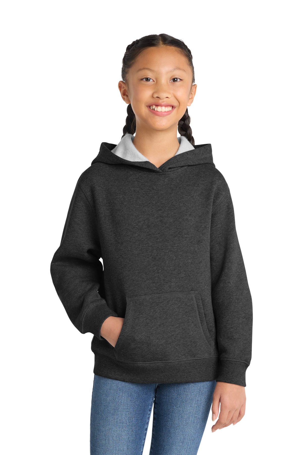 Graphite Hthr Sport-Tek Youth Pullover Hooded Sweatshirt. YST254 plain