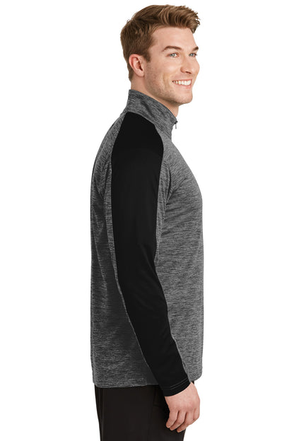 Grey-Blk E/Blk Sport-Tek PosiCharge Electric Heather Colorblock 1/4-Zip Pullover. ST397 plain