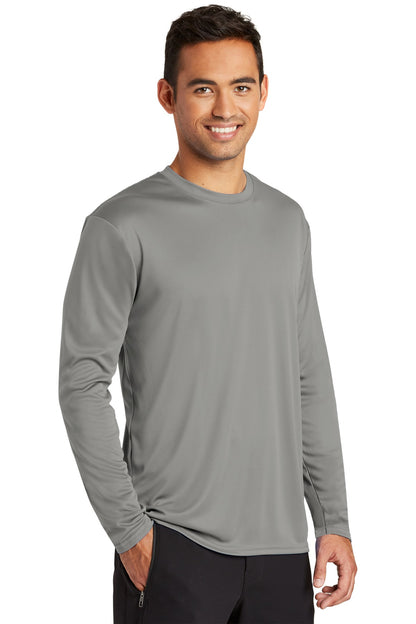 Grey Concrete Port & Co Long Sleeve Performance Tee. PC380LS plain