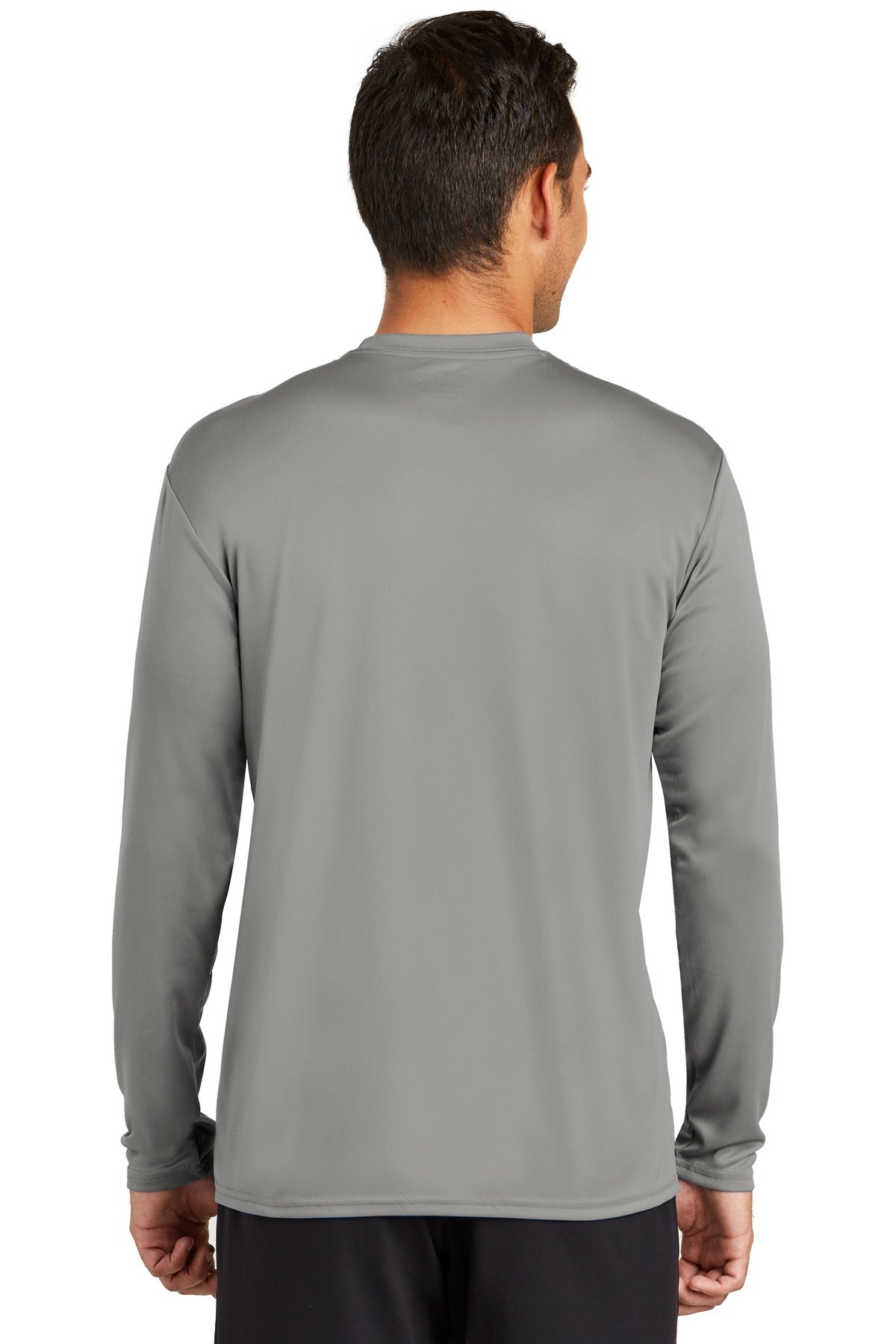 Grey Concrete Port & Co Long Sleeve Performance Tee. PC380LS plain