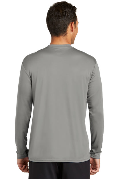 Grey Concrete Port & Co Long Sleeve Performance Tee. PC380LS plain
