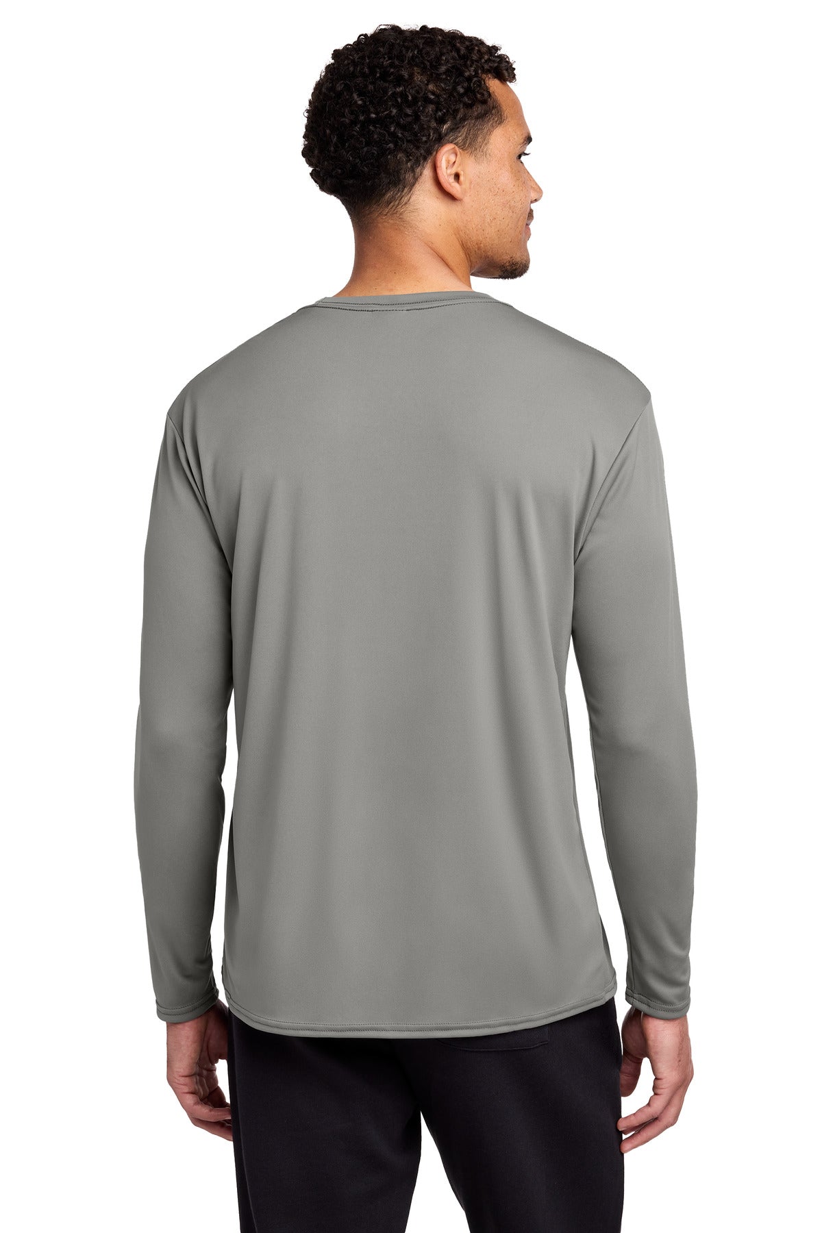 Grey Concrete Port & Co Long Sleeve Performance Tee. PC380LS plain